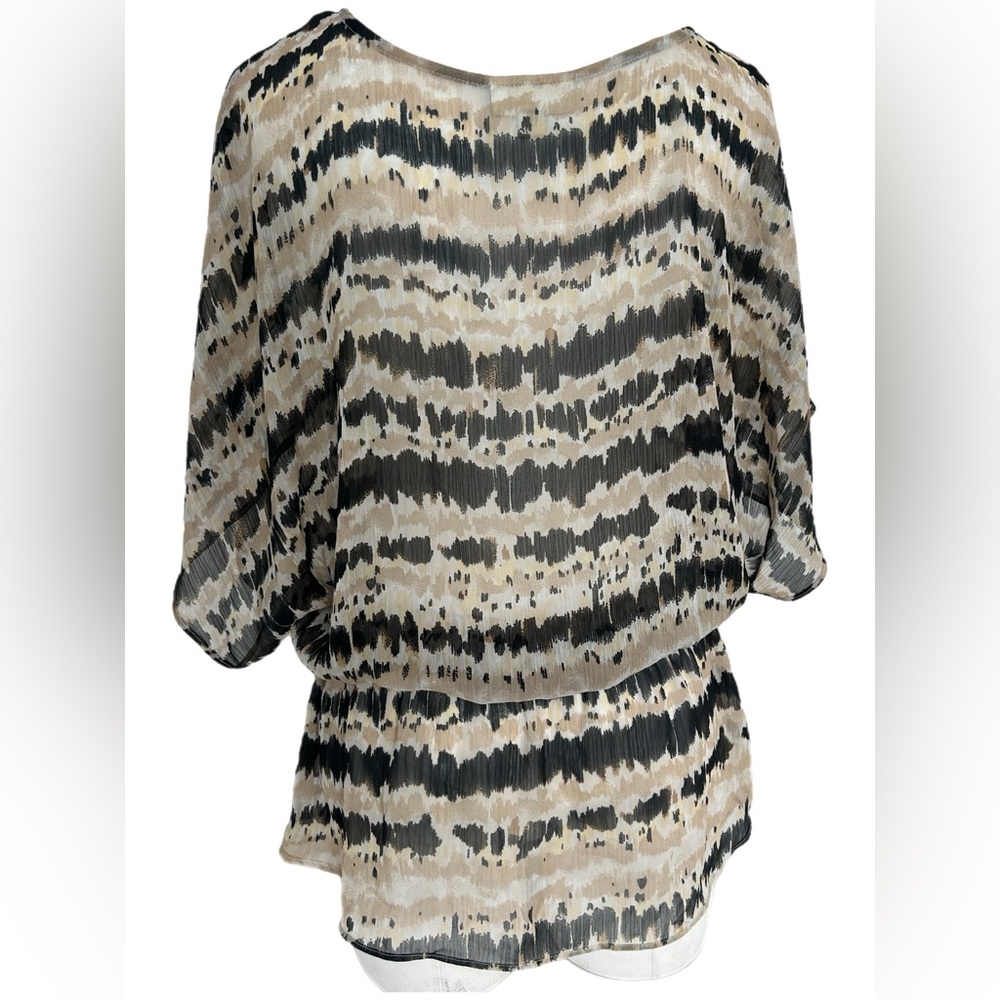 Studio Works Cream / Black/ Tan Sheer Blouse Women Size M (Medium) - Picture 5 of 9